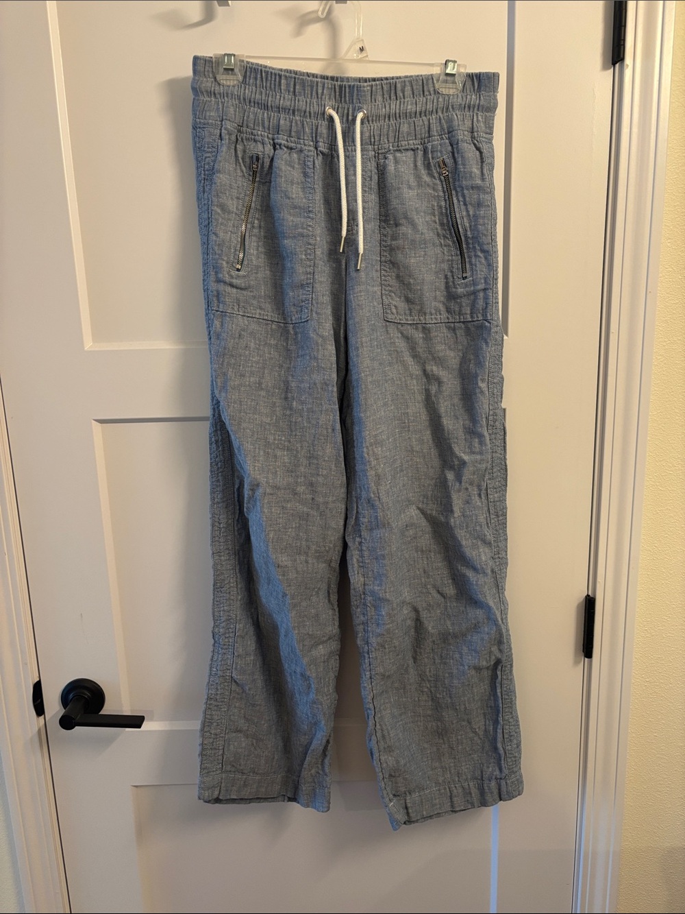 Athleta Light Blue Drawstring Linen-Blend Joggers